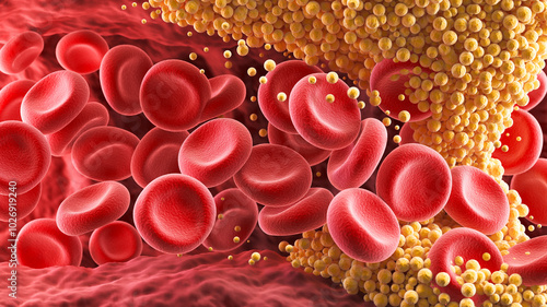 Canvastavla High Blood Cholesterol, Thickened Arteries and Veins, Red Blood Cells, 3d illustration