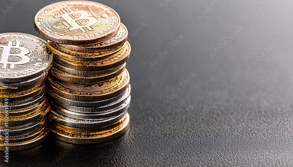 pile of physical bitcoins stack on side pile of physical bitcoins stack on side