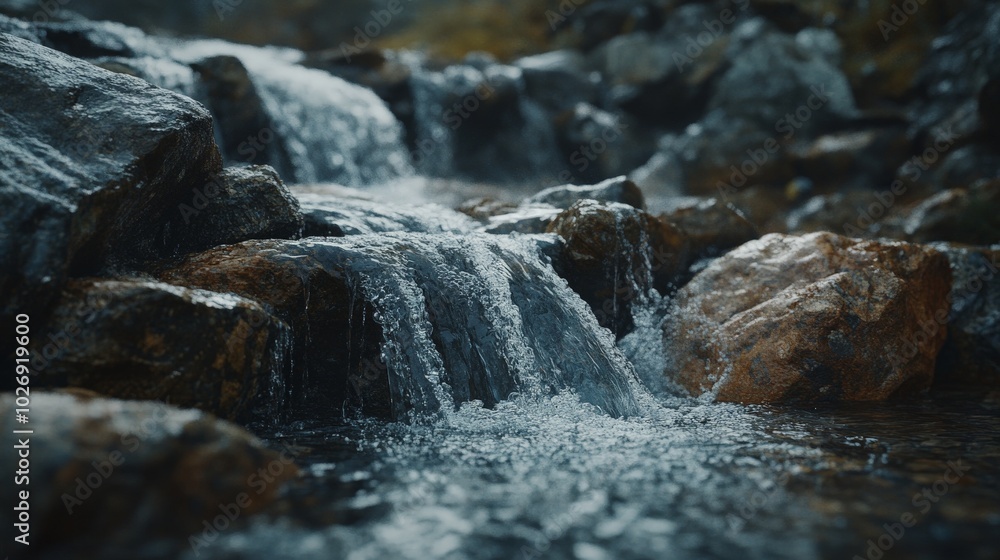 Serene Waterfall Cascading Through Rugged Rocks Serene Waterfall Cascading Through Rugged Rocks
