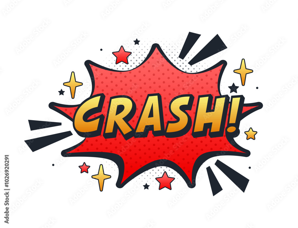 Red comic book explosion with text crash, pop art style Red comic book explosion with text crash, pop art style