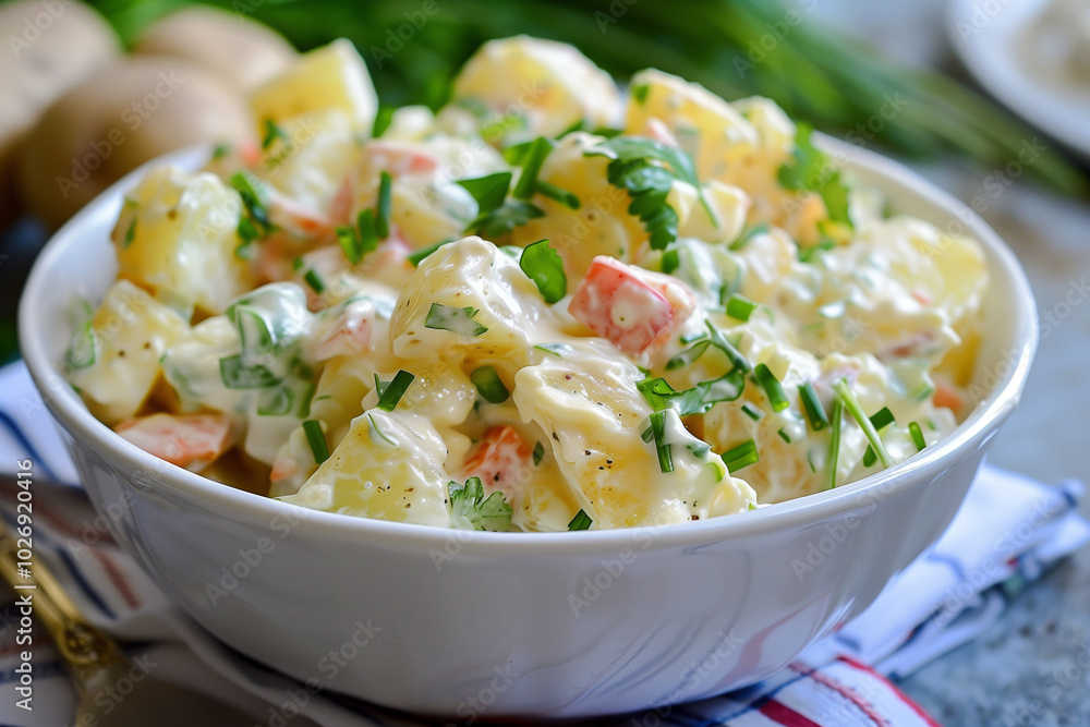 Classic potato salad: a light and creamy summer side dish with fresh vegetables Classic potato salad: a light and creamy summer side dish with fresh vegetables