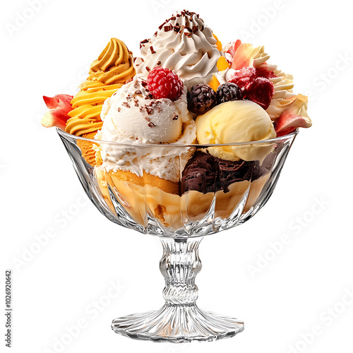 Delicious Ice Cream Sundae with Chocolate, Vanilla, and Caramel