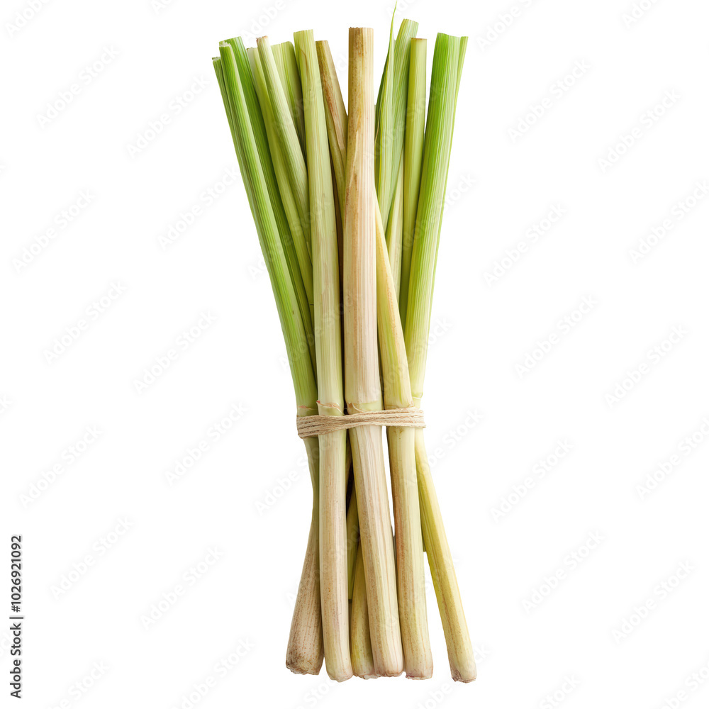 Fototapeta premium Fresh Lemongrass Stalks Isolated on White Background