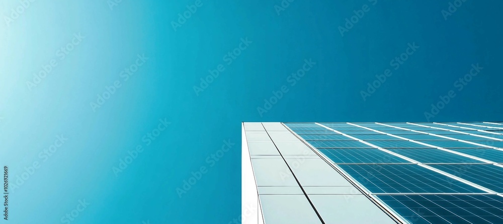 Modern Building with Blue Sky and Sun Reflection Modern Building with Blue Sky and Sun Reflection