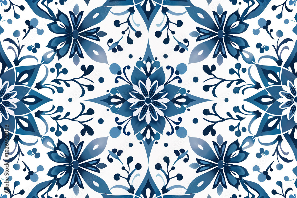 Fototapeta premium Winter pattern of geometric square tiles in cool colors