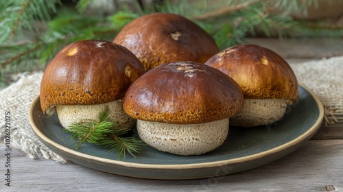 Boletus gathered in the forest on wood.