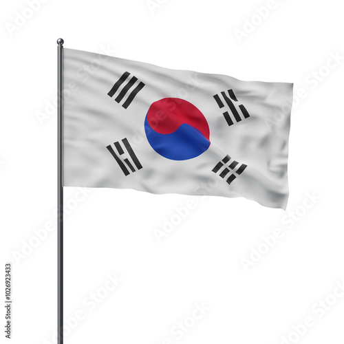Obraz na plátně The South Korean national flag waving in the wind on a flagpole