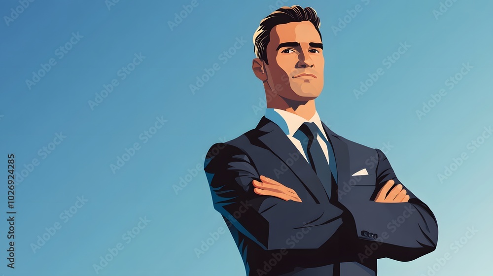Confident Businessman with Arms Crossed Against a Blue Sky Confident Businessman with Arms Crossed Against a Blue Sky