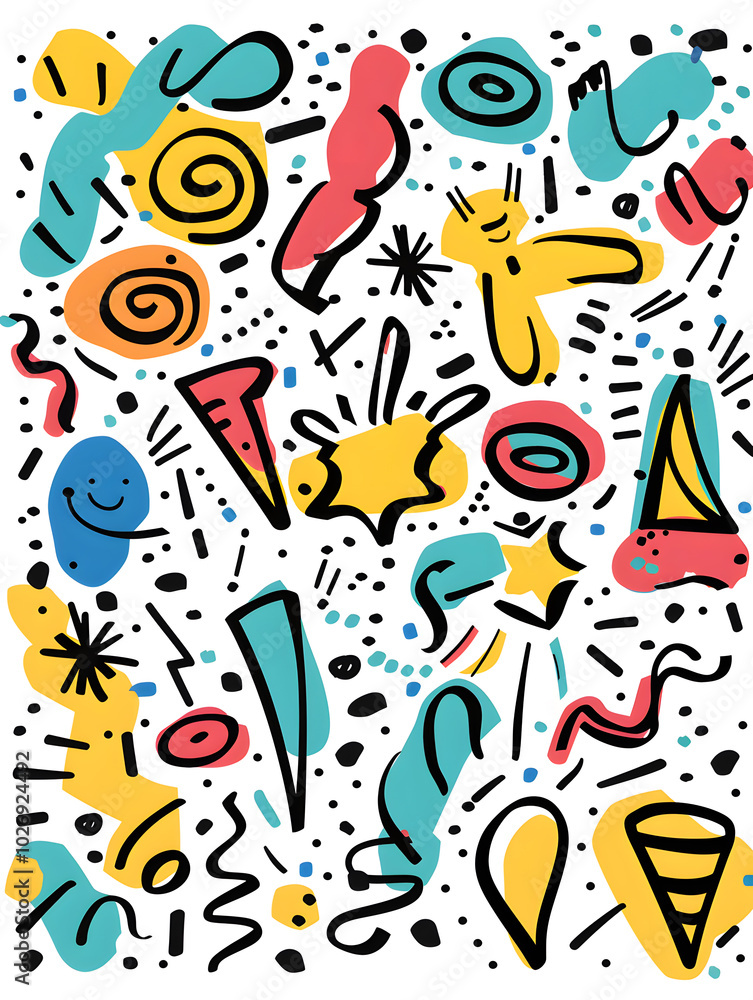 Fototapeta premium New Year and Christmas card, graphic advertising backgrounds in a doodle 2D illustrator style.