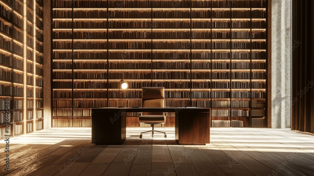 Cozy Library Home Office with Floor-to-Ceiling Bookshelves and Reading Chair Bathed in Cinematic Light for Ultimate Relaxation Cozy Library Home Office with Floor-to-Ceiling Bookshelves and Reading Chair Bathed in Cinematic Light for Ultimate Relaxation