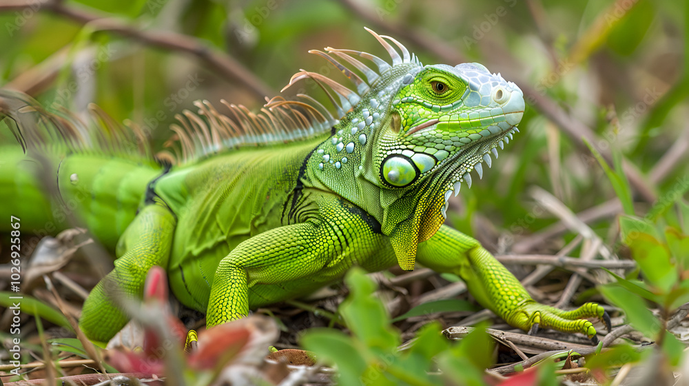 Fototapeta premium green iguana on a branch