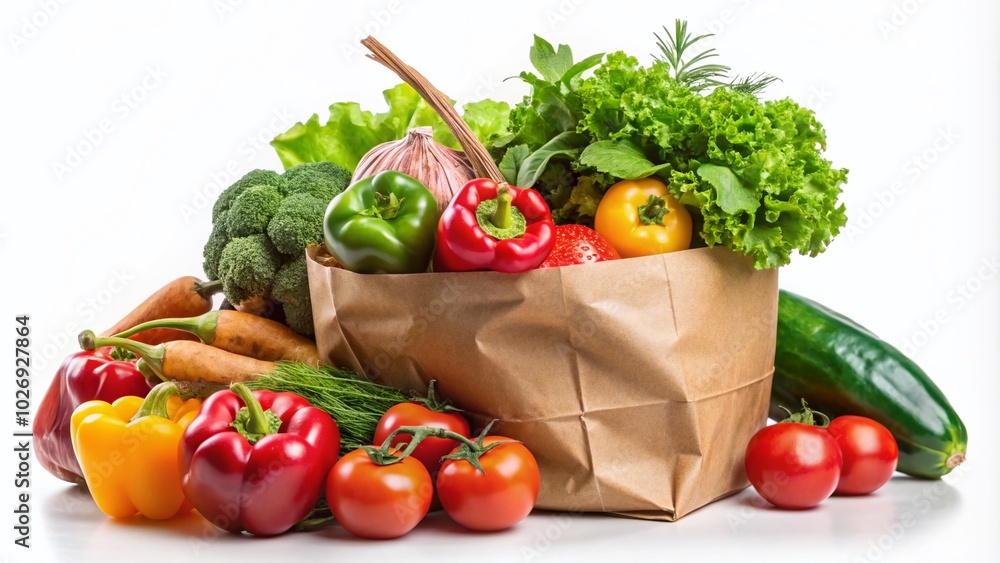 Fresh Vegetables in Paper Bag on White Background - Healthy Food Concept for Stock Photography Fresh Vegetables in Paper Bag on White Background - Healthy Food Concept for Stock Photography