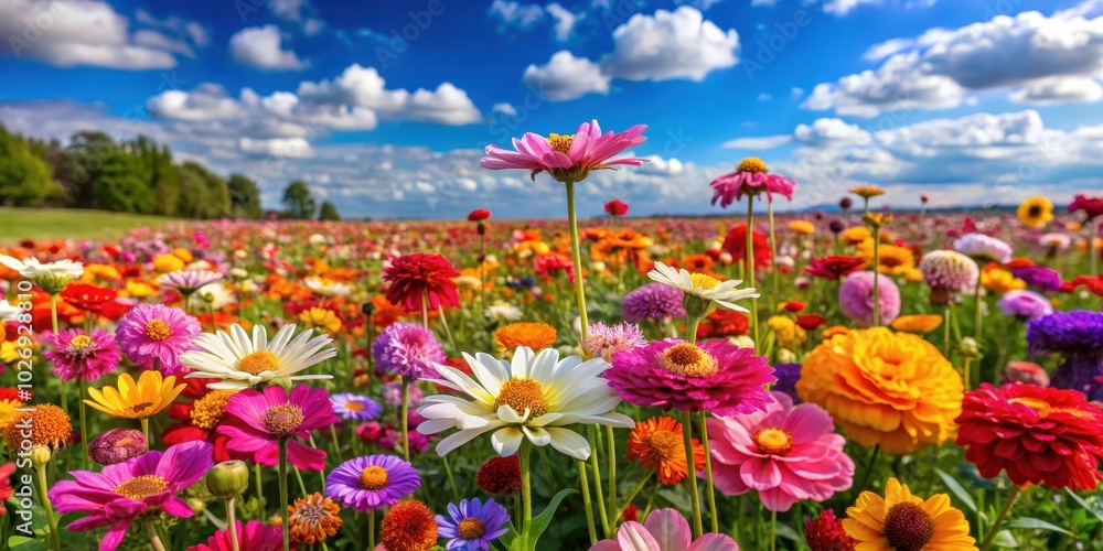 Vibrant image of a field of colorful flowers in bloom during spring and summer, spring, summer, vibrant, flowers, blooming Vibrant image of a field of colorful flowers in bloom during spring and summer, spring, summer, vibrant, flowers, blooming