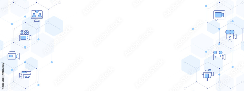 Video Banner Vector Illustration with Two-sided Icon Style. Line Duotone icon. Containing video camera, video call Video Banner Vector Illustration with Two-sided Icon Style. Line Duotone icon. Containing video camera, video call