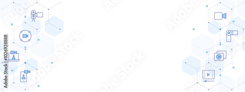 Video Banner Vector Illustration with Two-sided Icon Style. Line Duotone icon. Containing video camera, video chat, video clip, video call