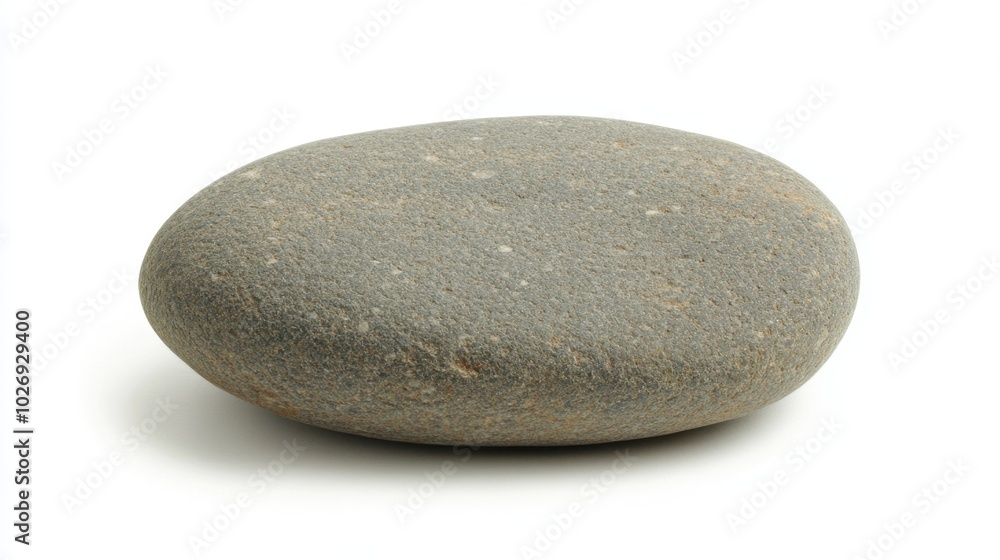 A simple, smooth gray pebblestone, standing alone on a white background, emphasizing its natural shape and texture A simple, smooth gray pebblestone, standing alone on a white background, emphasizing its natural shape and texture