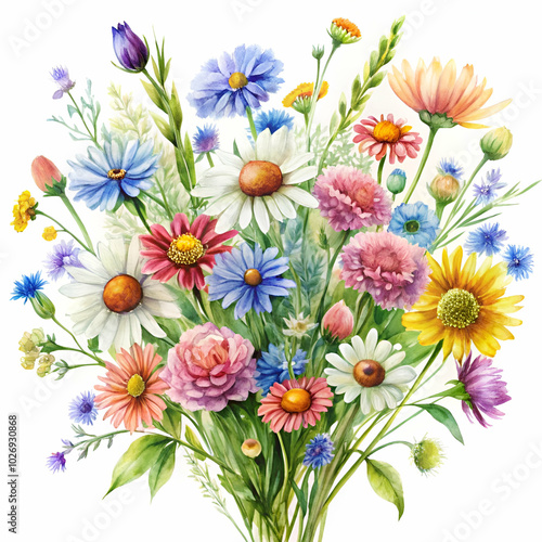 Rustic-inspired watercolor illustration of field flowers, perfect for adding a touch of nature to your blog design.