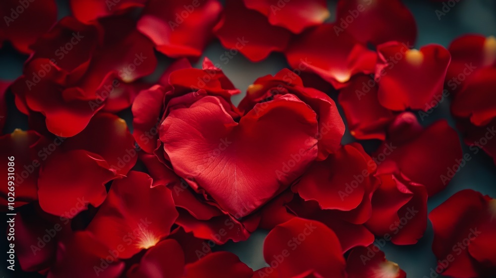 Red rose petals forming heart Red rose petals forming heart