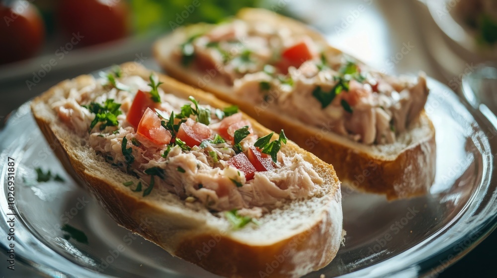Mackerel or tuna sandwiches on a plate. Mackerel or tuna sandwiches on a plate.