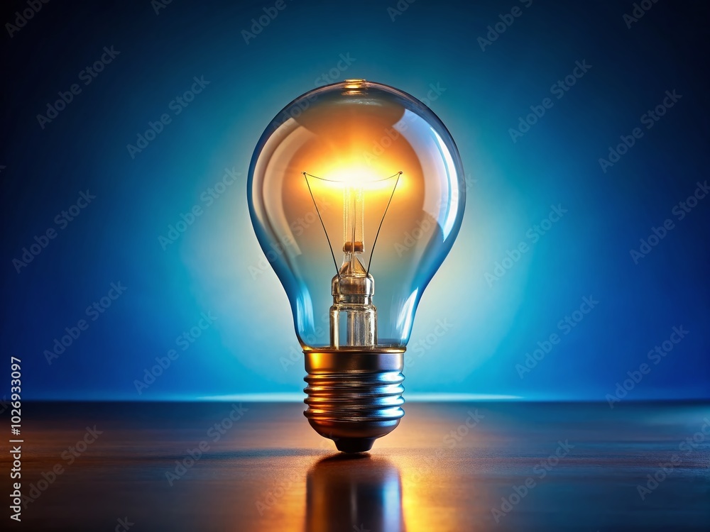 Glowing Light Bulb on Blue Background - Illuminating Ideas and Creativity Glowing Light Bulb on Blue Background - Illuminating Ideas and Creativity