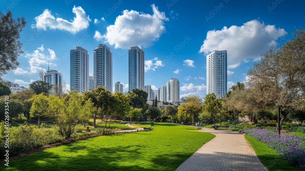 Obraz premium Green and spacious residential area in Akirov.