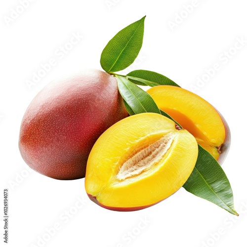 Fresh Ripe Mangoes Sliced on White Background Isolate on a White Background Transparent Background