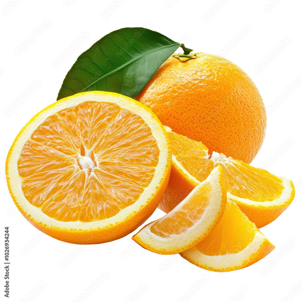 Fototapeta premium Juicy Oranges Peeled on White Background Isolate on a White Background Transparent Background