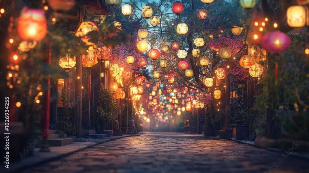 A walkway with many lights hanging from the ceiling. The lights are of different colors and sizes A walkway with many lights hanging from the ceiling. The lights are of different colors and sizes