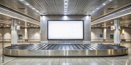 Seasonal billboard above baggage claim carousel, airport, travel, baggage, luggage, carousel, destination, journey