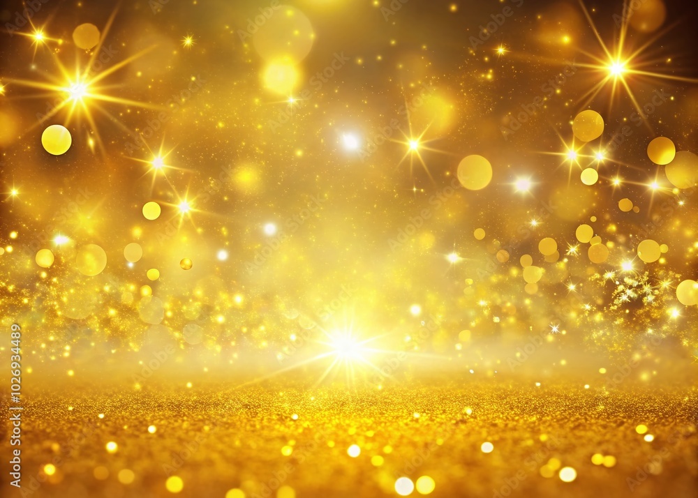 Golden Flying Sparkles on Bright Yellow Festive Background for Celebrations and Events Golden Flying Sparkles on Bright Yellow Festive Background for Celebrations and Events