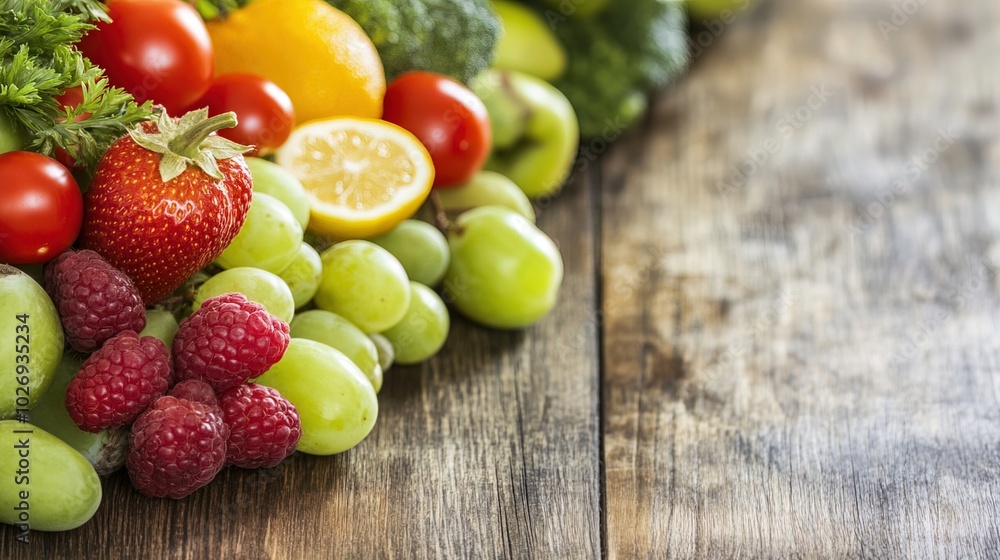 Close-up of vibrant fresh vegetables and fruits on wooden table, symbolizing healthy blood pressure foods, emphasizing natural nutrition and wellness. Close-up of vibrant fresh vegetables and fruits on wooden table, symbolizing healthy blood pressure foods, emphasizing natural nutrition and wellness.