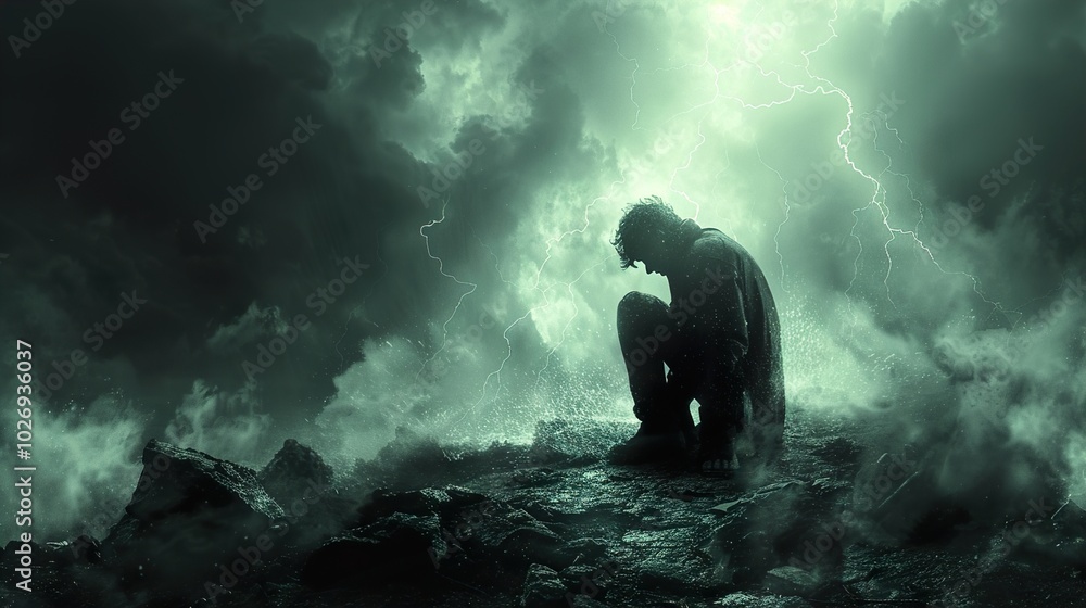 Man Silhouetted Against a Stormy Sky - Desperation and Hope Man Silhouetted Against a Stormy Sky - Desperation and Hope
