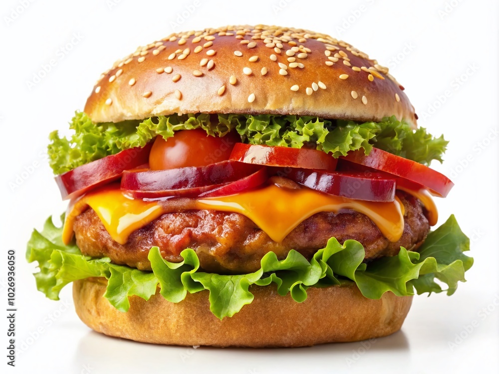 Gourmet Hamburger Isolated on White Background - Delicious Fast Food Photography Gourmet Hamburger Isolated on White Background - Delicious Fast Food Photography