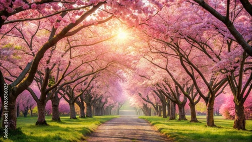 Enchanting cherry blossom garden in spring octane, cherry blossom, garden, spring, flowers, trees, pink, petals, serene