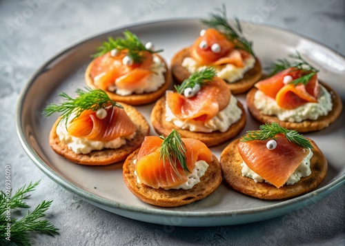 Gourmet Smoked Salmon Blinis with Cream Cheese and Dill - Culinary Delight Photography