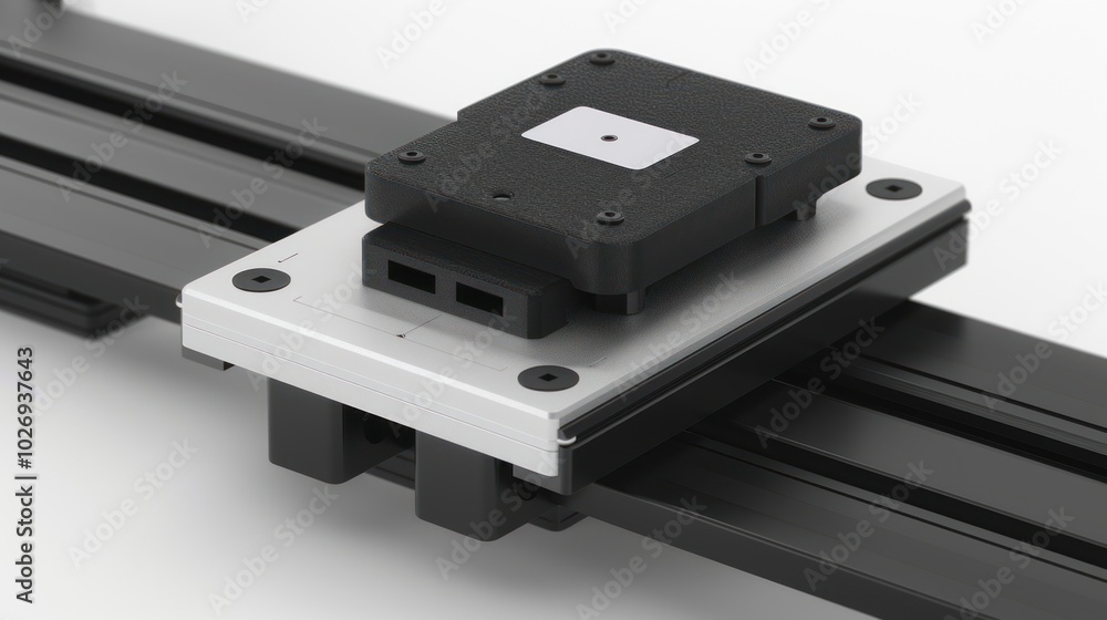 Black and White Component Mounted on a Black and Silver Track Black and White Component Mounted on a Black and Silver Track