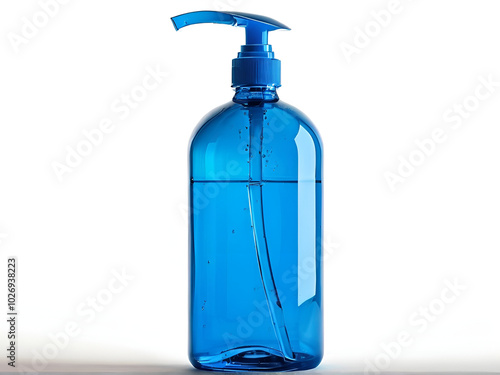 A blue plastic bottle featuring a blue lid, emphasizing a cohesive color scheme and sleek appearance.