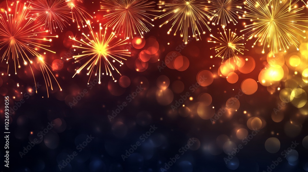 A vibrant display of fireworks against a blurred bokeh background, celebrating a festive occasion. A vibrant display of fireworks against a blurred bokeh background, celebrating a festive occasion.