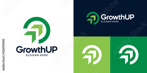 Modern Growth Up logo design. Arrow logo design graphic icon vector. Symbols for business investment, marketing, finance and management companies.