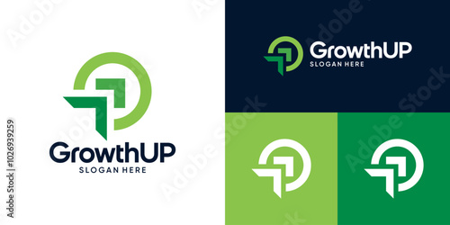 Modern Growth Up logo design. Arrow logo design graphic icon vector. Symbols for business investment, marketing, finance and management companies.