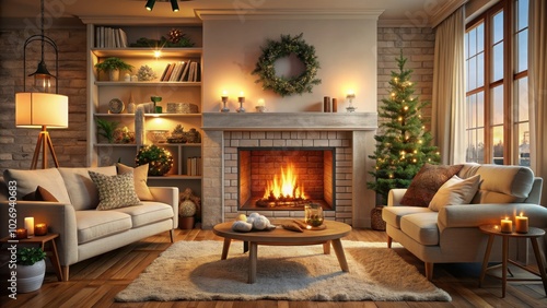 Cozy living room featuring a crackling fireplace , cozy, living room, fireplace, warm, comfortable, home