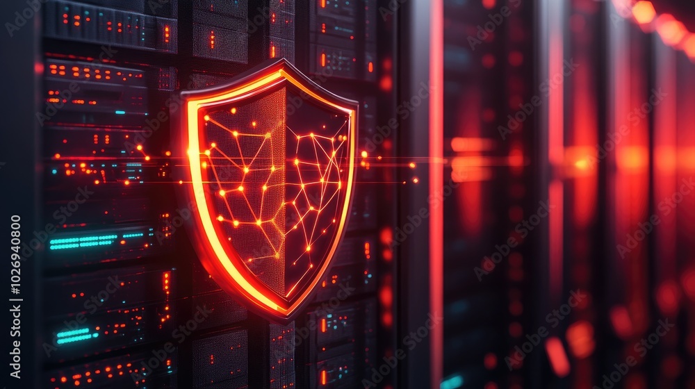 A high-tech shield floats over a web of servers, symbolizing the secure protection of data and the strength of cybersecurity defenses. A high-tech shield floats over a web of servers, symbolizing the secure protection of data and the strength of cybersecurity defenses.