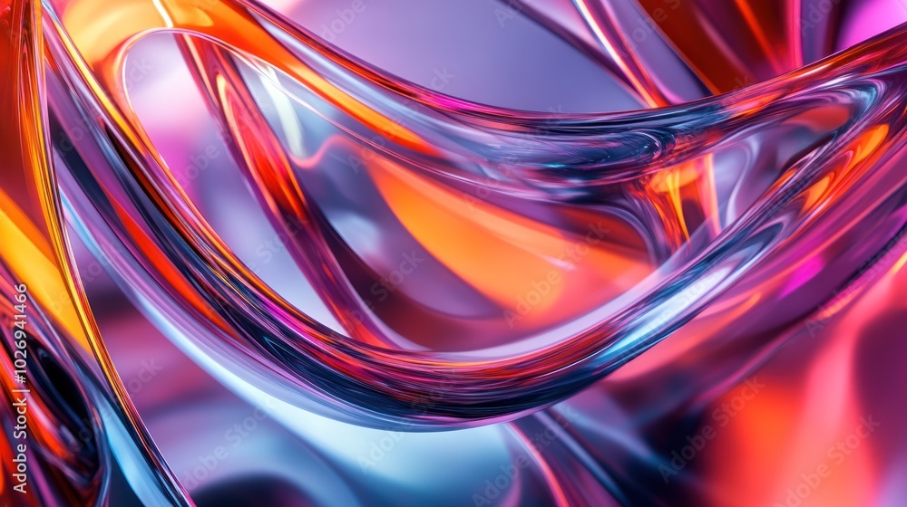 A colorful, abstract design with a purple and orange swirl. The design is made of glass and has a shiny, reflective surface A colorful, abstract design with a purple and orange swirl. The design is made of glass and has a shiny, reflective surface
