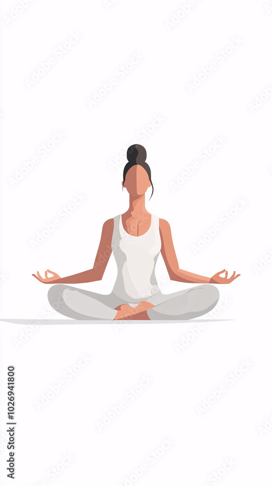 simple illustration of woman in a white tank top meditating in yoga pose simple illustration of woman in a white tank top meditating in yoga pose