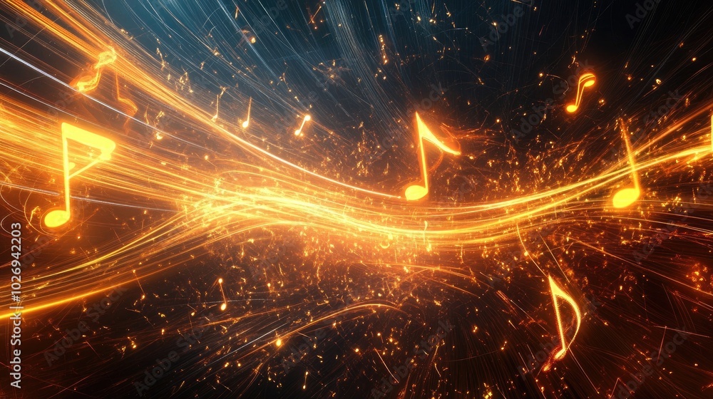 Fototapeta premium A visual symphony of intertwined light trails and musical notes, capturing the fluidity and rhythm of a melody in a captivating display.
