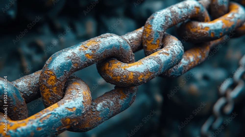 A detailed macro shot of a rusty, well-worn bike chain, showcasing the texture and charm of its aged links. A detailed macro shot of a rusty, well-worn bike chain, showcasing the texture and charm of its aged links.