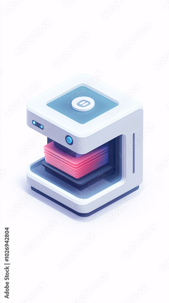 3d isometric illustration of a modern white 3d printer 3d isometric illustration of a modern white 3d printer