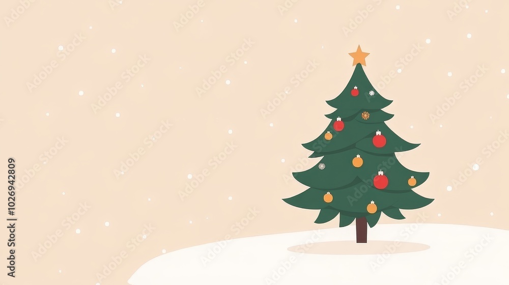 A simple, festive illustration of a decorated Christmas tree against a soft, snowy background. A simple, festive illustration of a decorated Christmas tree against a soft, snowy background.