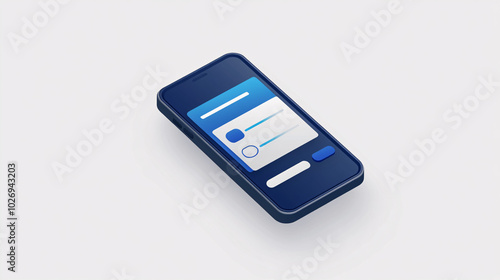 isometric illustration of a blue and white smartphone screen with a form on a white background