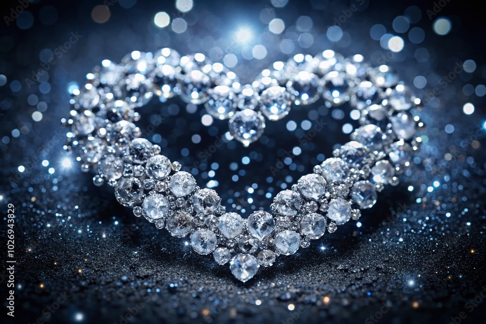 Heart Shaped Design of Sparkling Diamonds on Dark Background - Aerial Photography Heart Shaped Design of Sparkling Diamonds on Dark Background - Aerial Photography
